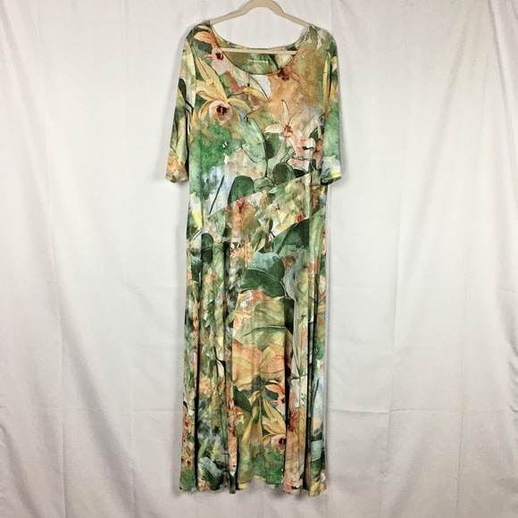 Soft Surroundings Vivienne Floral Print Paneled Colorful Maxi Dress Plus Size 1X - Picture 3 of 16